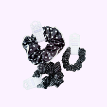Load image into Gallery viewer, black &amp; white dots scrunchies | Scrunchies
